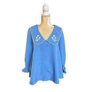 Tuckernuck Easton Cornflower Blue Embroidered Blouse Size XS